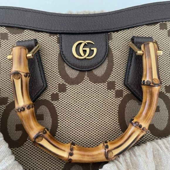 Authentic Gucci Diana NM Bamboo Handle Tote Jumbo GG Canvas Small Brown - Picture 11 of 12